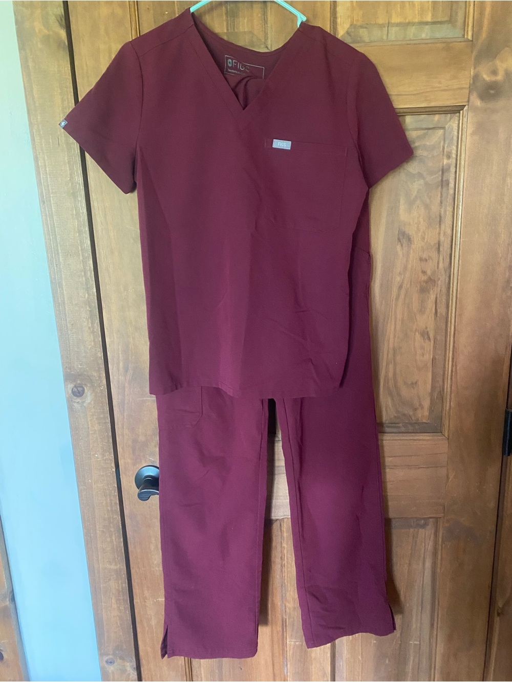 Figs Burgundy Scrub Top & Pants Set